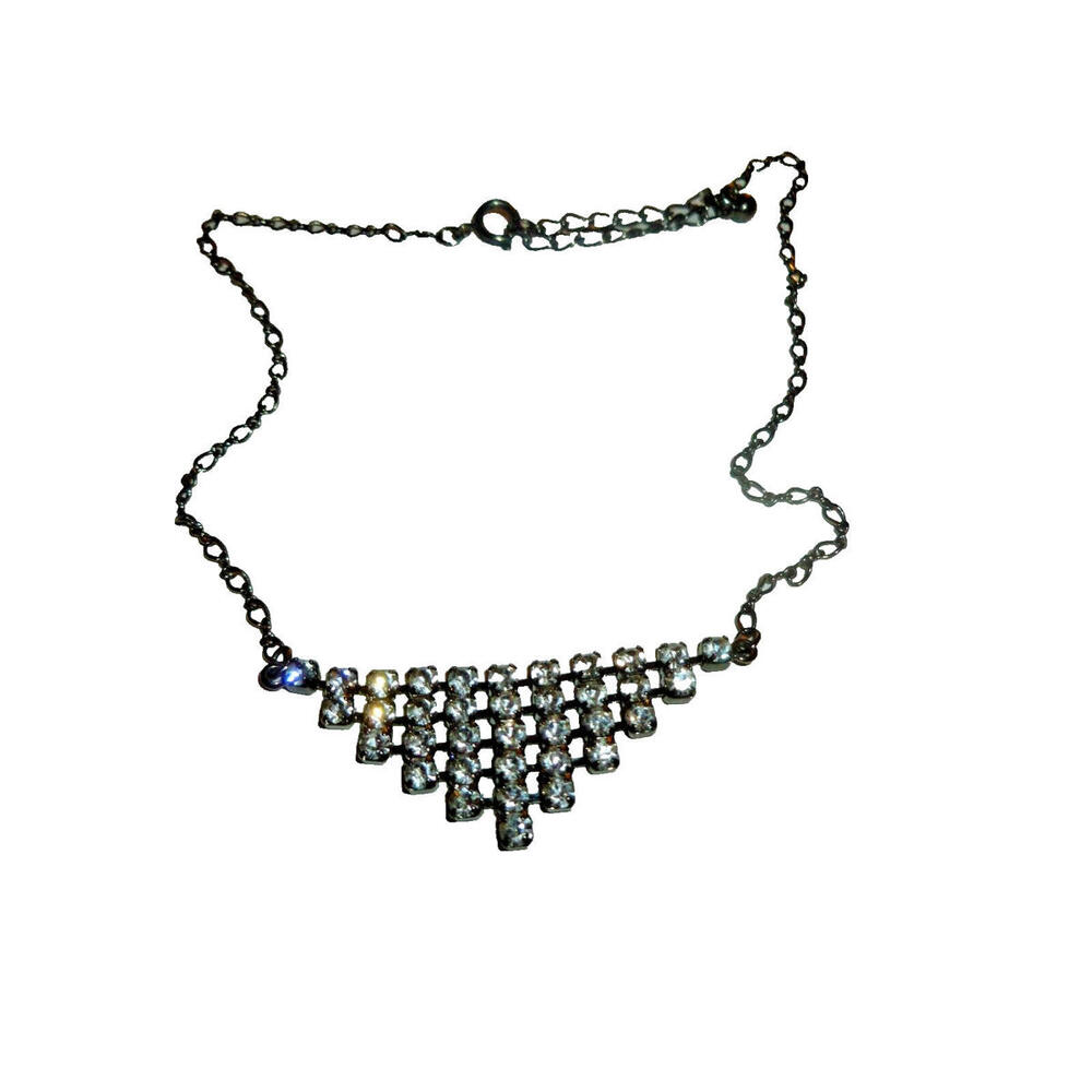 Vintage Chain Necklace 12" Black Rhinestones Choker